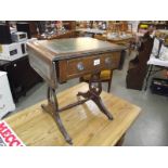 A dark wood Sutherland side table with gilded green leather top, (collect only).