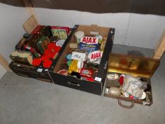 2 boxes of vintage and advertising tins etc.