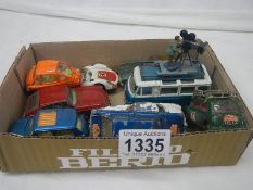 Nine 1960/70's playworn Corgi toys including Mini, Heinkel etc.