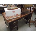 An industrial oak double pedestal desk, (collect only).