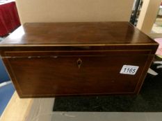 A superb quality mahogany inlaid tea caddy in good condition and complete with original mixing bowl.
