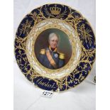 A Good French cabinet plate of Charles X with heavy gilding over cobalt blue background,