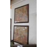 A pair of framed and glazed 19th century 'Drawing Room' tapestries, image 48 x 48 cm.