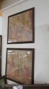 A pair of framed and glazed 19th century 'Drawing Room' tapestries, image 48 x 48 cm.