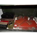 A mixed lot of leather cases, money saving tins, vanity cases etc.