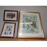 3 framed and glazed prints of cats including one signed Louis Wain.