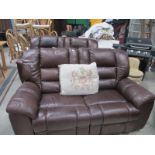 Two 2 seater brown leather settees