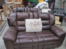 Two 2 seater brown leather settees