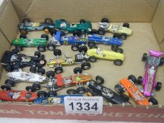 A selection of unboxed die cast racing cars by Lesney, Matchbox and Zylmex (approx. 16).