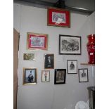 A collection of framed and glazed military portraits and pictures including Wellington,