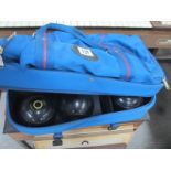 A set of lawn bowls ProHawk in case