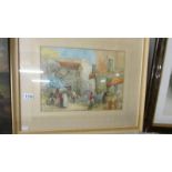 A framed and glazed watercolour of a continental village scene singed Y Y Fawcett, image 37 x 27 cm.