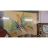 A framed and glazed painting of a fairy signed Fiona Elinet.