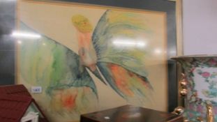 A framed and glazed painting of a fairy signed Fiona Elinet.