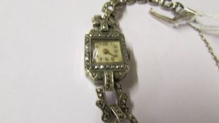A ladies silver marcasite cocktail watch,.