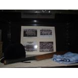 A vintage cricket bat, riding helmet, signed football shirt etc.