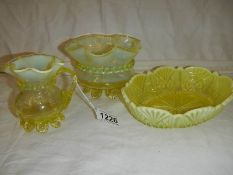 3 pieces of Victorian glass including vaseline (all in good condition).