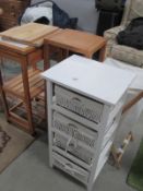 3 shelf units and a folding linen bin etc