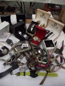 A box of used wristwatches including Swiss Line, Seiko etc.