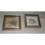 A pair of framed and glazed hunting related watercolours "Gone Away" and "Going to Covert" signed B.