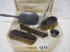 A cased silver rimmed brush & comb set etc.