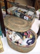 2 vintage sewing machine box/basket with contents.