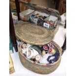 2 vintage sewing machine box/basket with contents.