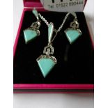 A suite of silver marcasite and turquoise jewellery in the art deco style.