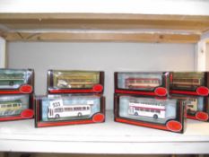 Ten 1:76 scale Exclusive first editions (EFE) diecast model buses.