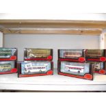 Ten 1:76 scale Exclusive first editions (EFE) diecast model buses.