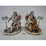 An excellent pair of Dresden mid 20th century figures of musicians, 7 cm tall.