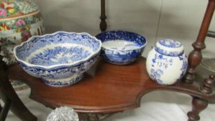 A blue and white Mason's bowl,