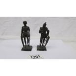 A pair of bronze miniature figures with nameplates - Artur and Teodurik.