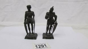 A pair of bronze miniature figures with nameplates - Artur and Teodurik.