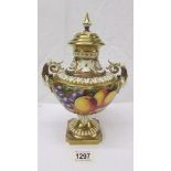 A Royal Worcester two handled lidded vase painted with fruit by R Price.