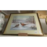 A framed and glazed watercolour featuring a pair of pheasants, image 47 x 34 cm.