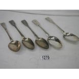 5 hall marked silver spoons. 310 grams.