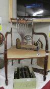 An Edwardian mahogany inlaid elbow chair. (collect only).