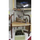 An Edwardian mahogany inlaid elbow chair. (collect only).