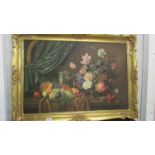 A gilt framed still life on canvas signed Van Bruyn.