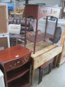 A mahogany style bedside cabinet and side table