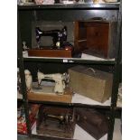3 vintage sewing machines including Singer and Lucia.