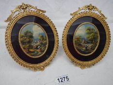 A fine pair of Italian miniature scenes in gilt metal frames, after Bossi.