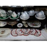 3 shelves of ceramics including Wade 17 piece tea set, Spode tureen and plate etc.