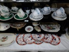 3 shelves of ceramics including Wade 17 piece tea set, Spode tureen and plate etc.