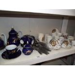 A blue & gilt continental coffee/tea set,
