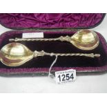 A good pair of Victorian silver gilt apostle spoons, dated 1883.