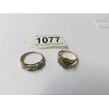 2 9ct gold rings, sizes K and O.