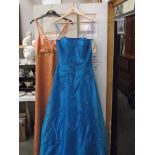2 Bridesmaids/prom dresses/gowns, deep turquoise size 10, peach no size (possibly 12).
