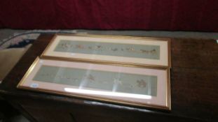 A pair of framed and glazed hunting scenes.